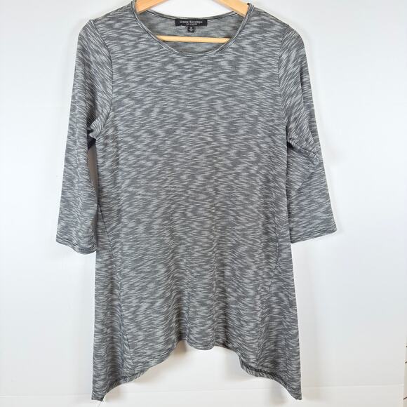 Green Envelope Gray Asymmetrical Tunic Top Size M 3/4 Sleeve Stretch Knit USA - Picture 1 of 5